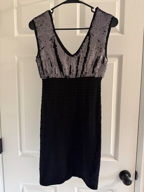 Guess Black Midi Dress with Silver Sequin Bodice